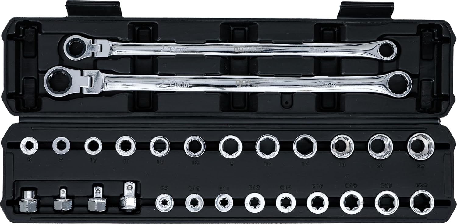 🚗 KFZ & Werkstatt – BGS 74274 | Double Ring and Ratchet Ring Joint Spanner Set | Extra Long | 27 Pieces – Bild 4