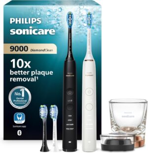 🔥 Angebote & Aktionen – Philips Sonicare DiamondClean 9000 Electric Toothbrush, Twin Pack, with Sound Technology Including App, Pressure Sensor, 4 Cleaning Modes, 3 Intensity Levels, Black and Rose Gold, Model HX9914/61