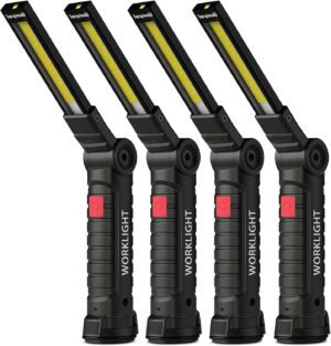 🔥 Angebote & Aktionen – Coquimbo LED Work Light, Workshop Lamp, Gifts for Men, Rechargeable Hand Torch with Magnet and Hook, for Car Repair, Camping, Emergencies, Pack of 4, Black