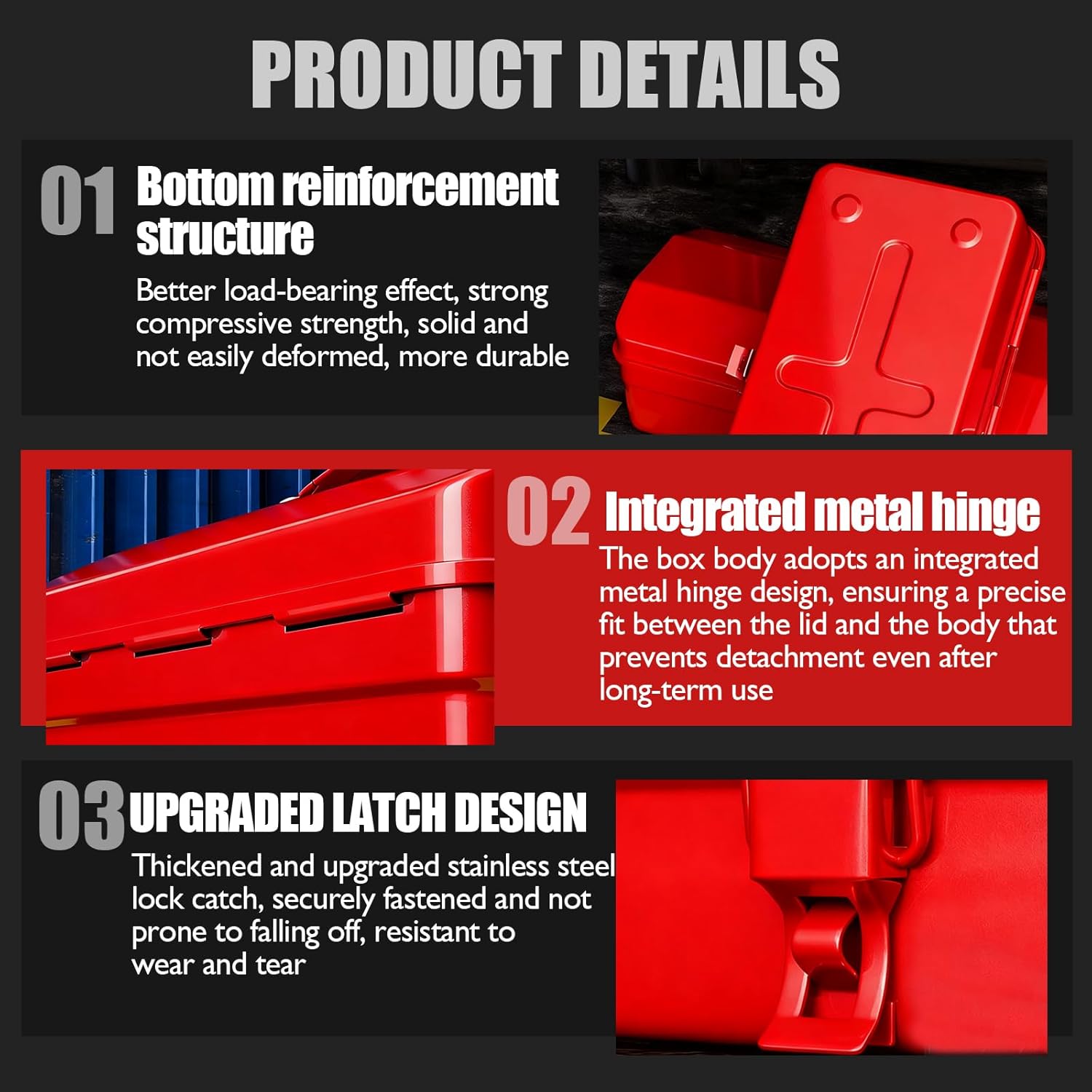 🔥 Angebote & Aktionen – Tool Box Empty Large Tool Box 37 x 16 x 12 cm Metal Tool Box with Carry Handle and Locking Camber Top Steel in Red Toolbox Empty – Bild 6