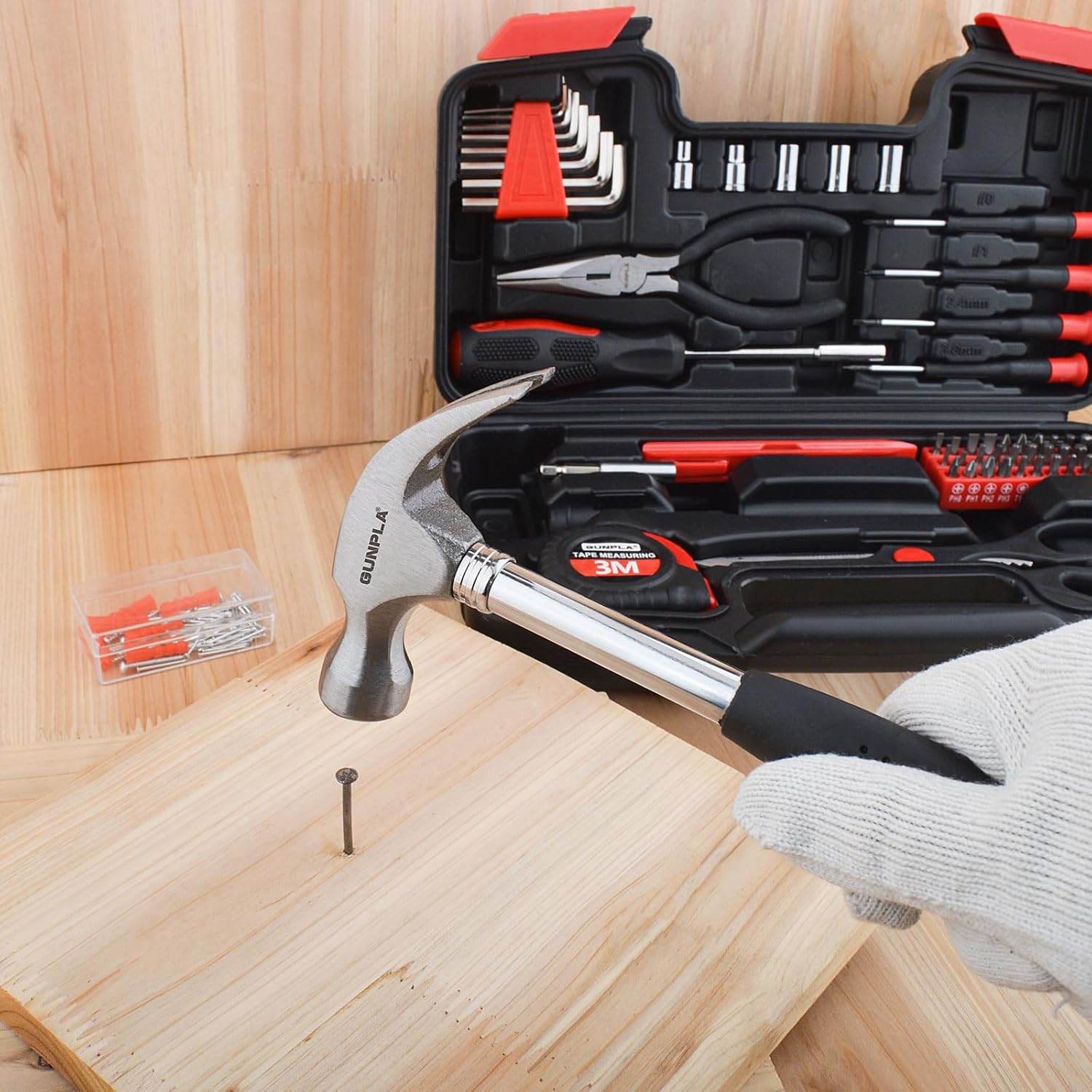 🔥 Angebote & Aktionen – Gunpla 131-Piece Tool Box Small Tool Set Filled in Plastic Box with Hex Key Screwdriver Bits Pliers Measuring Tape Spirit Level Tool Box for Household DIY Car Garage – Bild 5