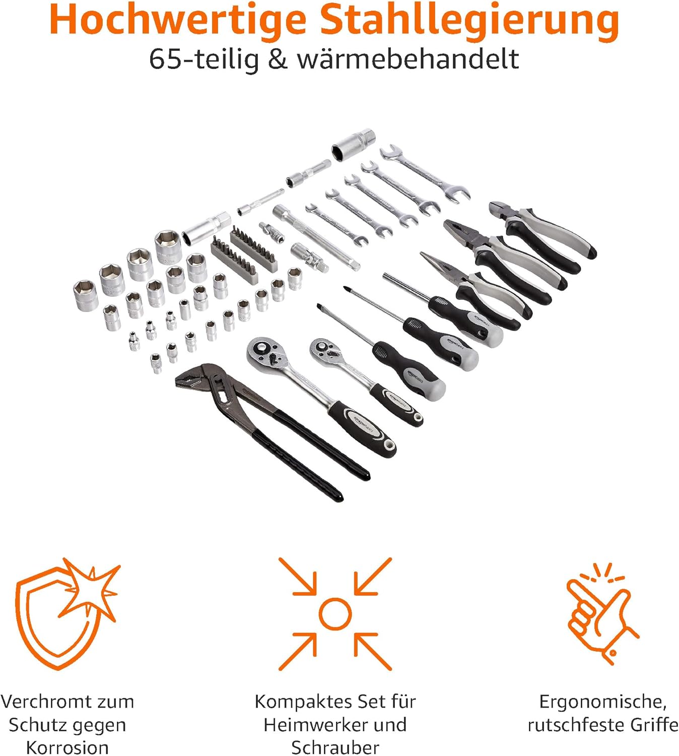 🚗 KFZ & Werkstatt – Amazon Basics 65 Piece Household Tool Kit - Black, Grey – Bild 4
