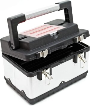 🔥 Angebote & Aktionen – Wiltec Tool Box 38 x 27 x 25 cm Stainless Steel Universal Tool Box with Plastic Frame, Tool Carrier and Handle, Professional Tool Box