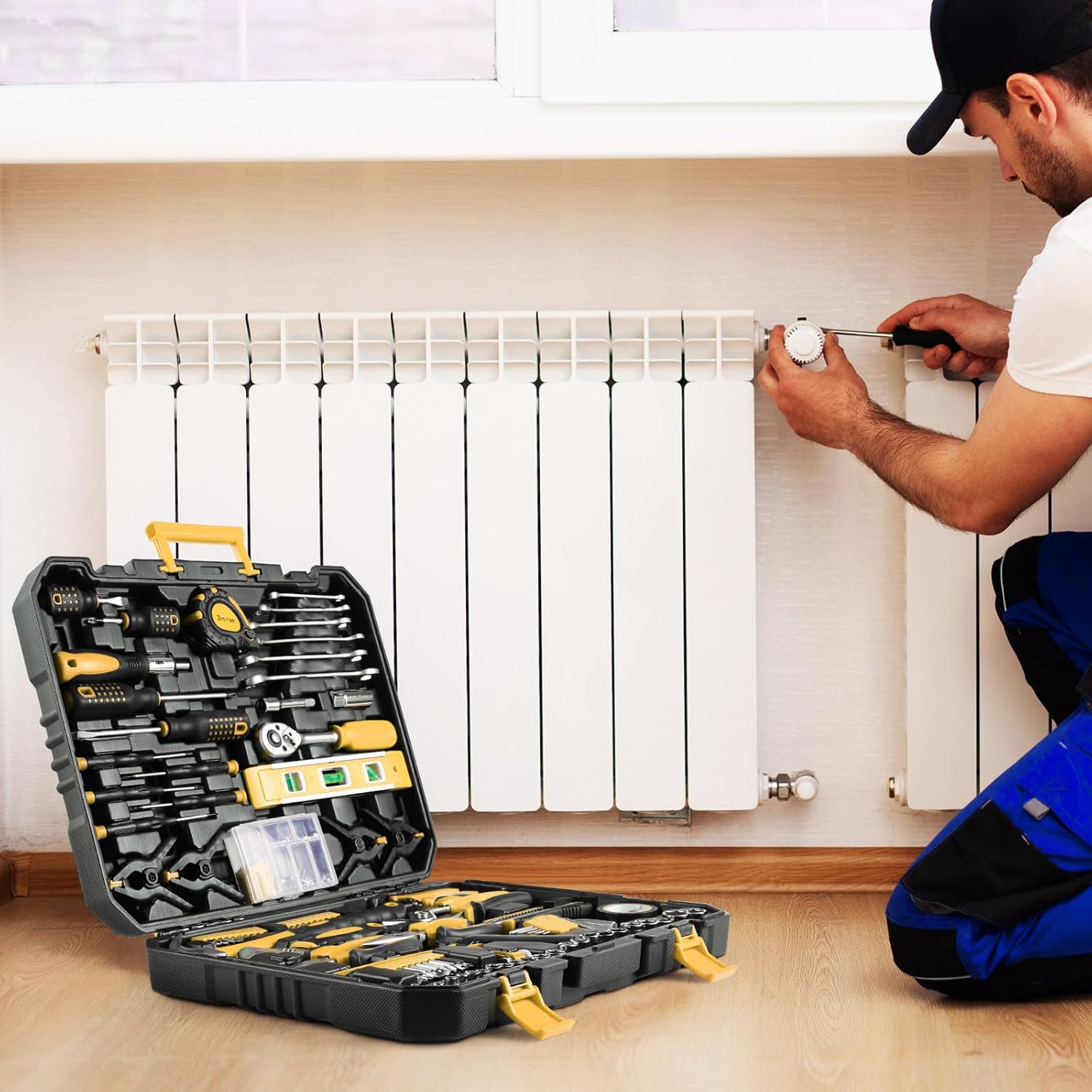 ⚒️ Bau & Montage – TLGREEN 198-teiliger, gefüllter Werkzeugkasten, Haushaltswerkzeug-Set mit Ratsche, Steckschlüssel-Set, Schraubendreher, Universal-Werkzeug-Sets – Bild 2