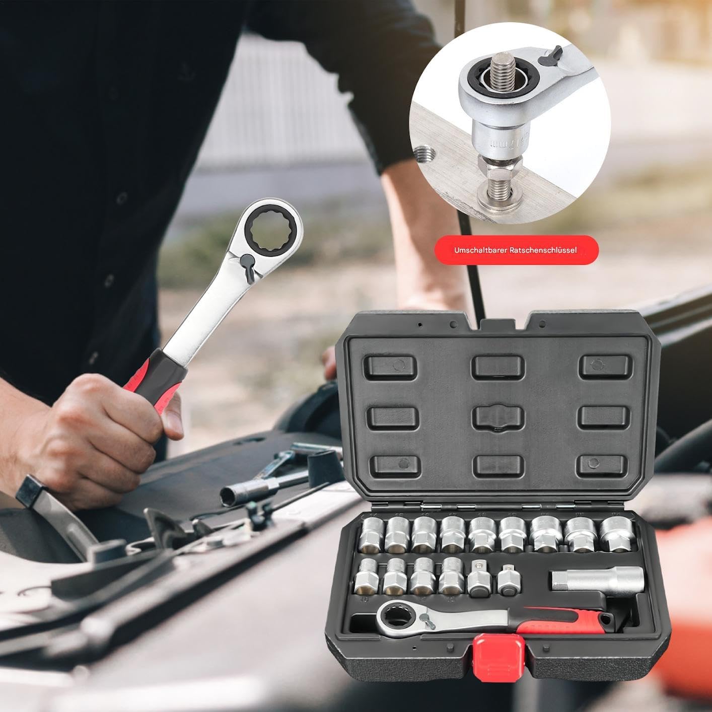 🚗 KFZ & Werkstatt – Generisch Socket Wrench Set, Mechanic Tool Box, Compact Tool Set for Car Maintenance and Electrical Installation – Bild 9