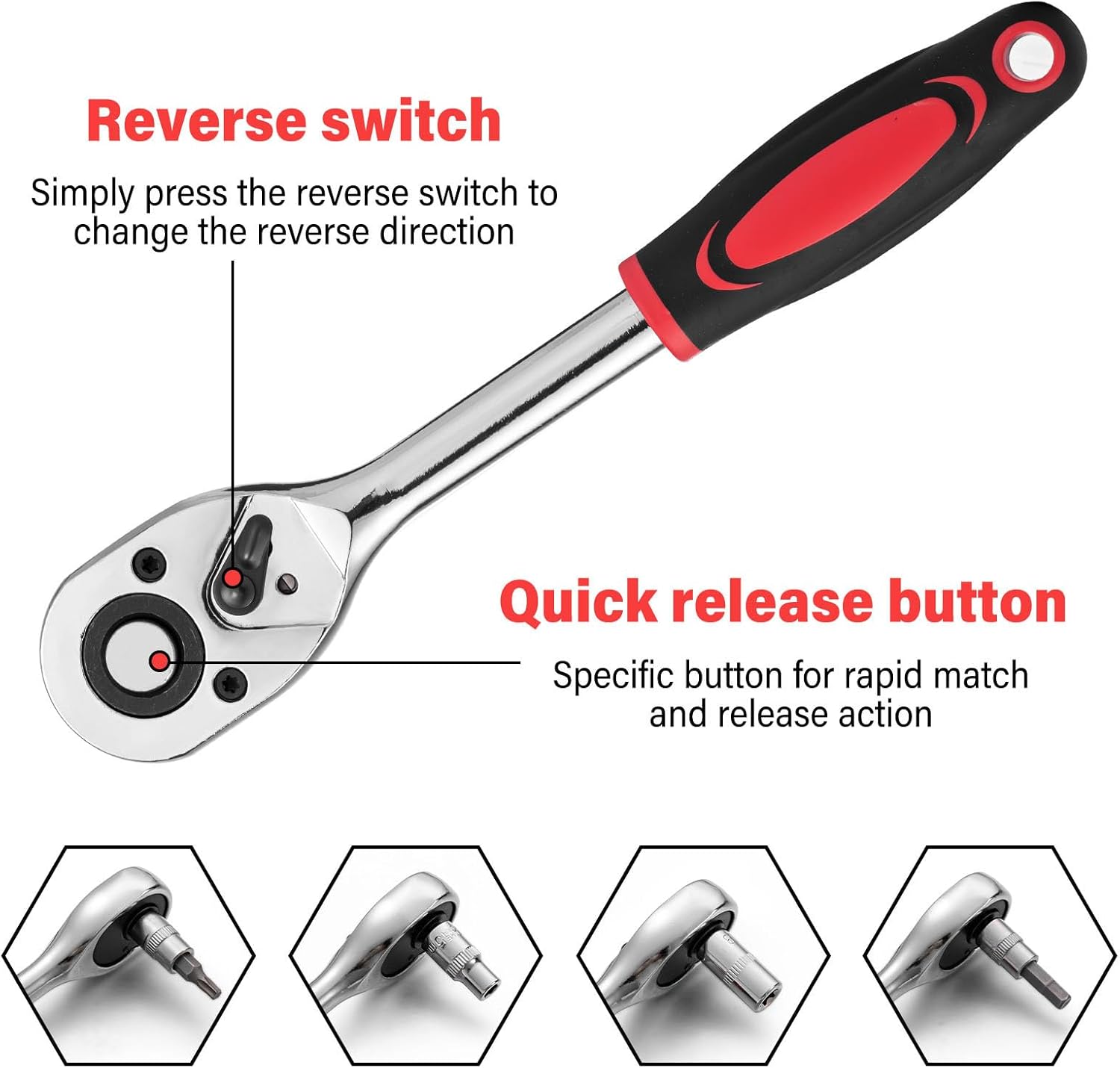 🚗 KFZ & Werkstatt – Socket Spanner Set 216 Pieces Ratchet Box for Car with 1/4 Inch 3/8 Inch and 1/2 Inch Reversible Ratchet, Ratchets, Socket Wrench, Bit Set, Socket Spanner Inserts, Tool Box – Bild 3