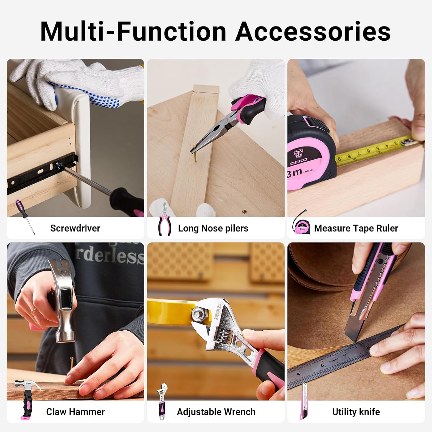 🔥 Angebote & Aktionen – DEKO Tool Box Cordless Screwdriver Tool Box Tool Set 126 Pieces Professional Tool Box for DIY Use for Offices and Garden, Pink – Bild 4