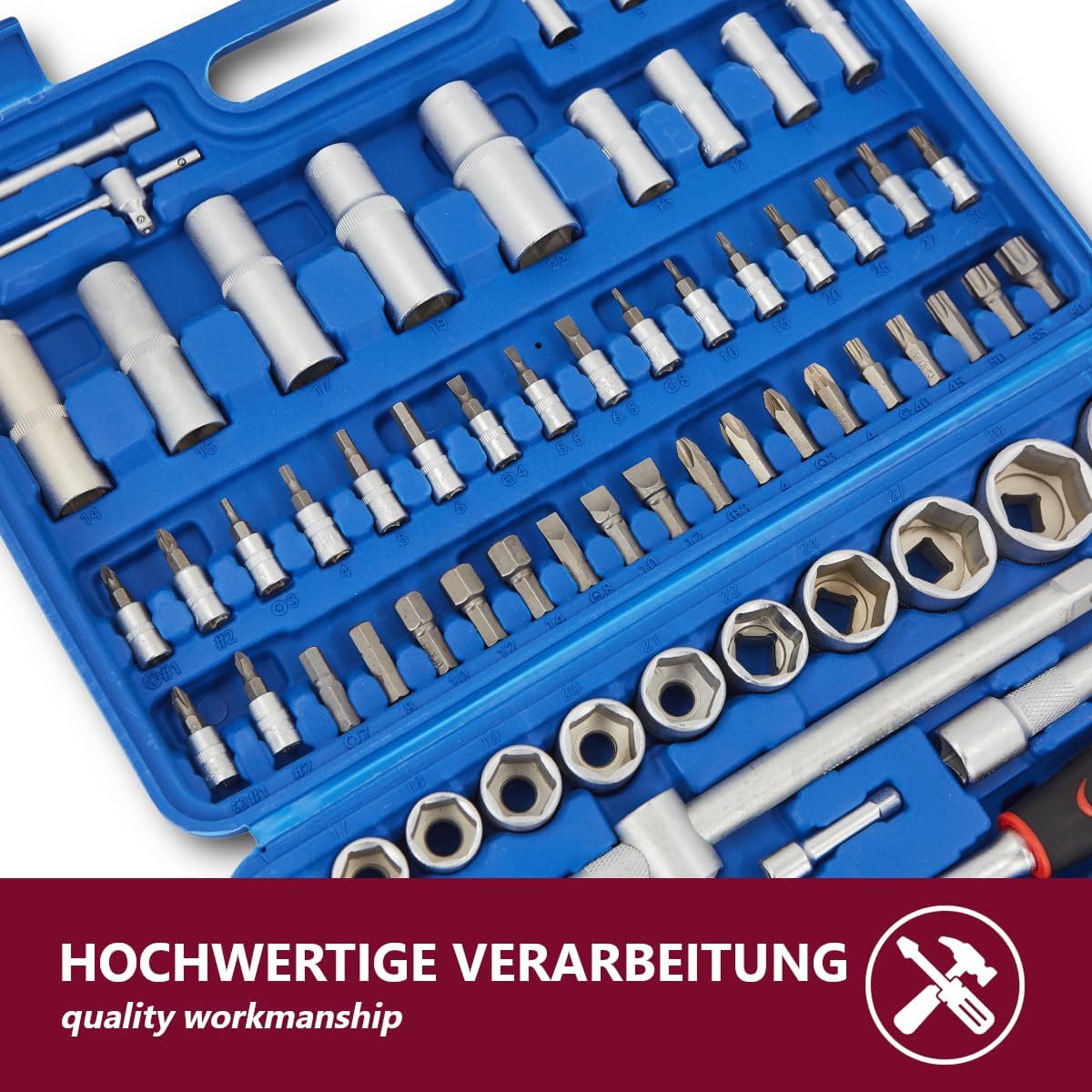 🚗 KFZ & Werkstatt – 108-Piece Socket Set - Tool Box Including 2 Ratchets 1/4 Inch + 1/2 Inch - with Bit Set, Spark Plug Wrench and Nut Set - High Quality Tool – Bild 3