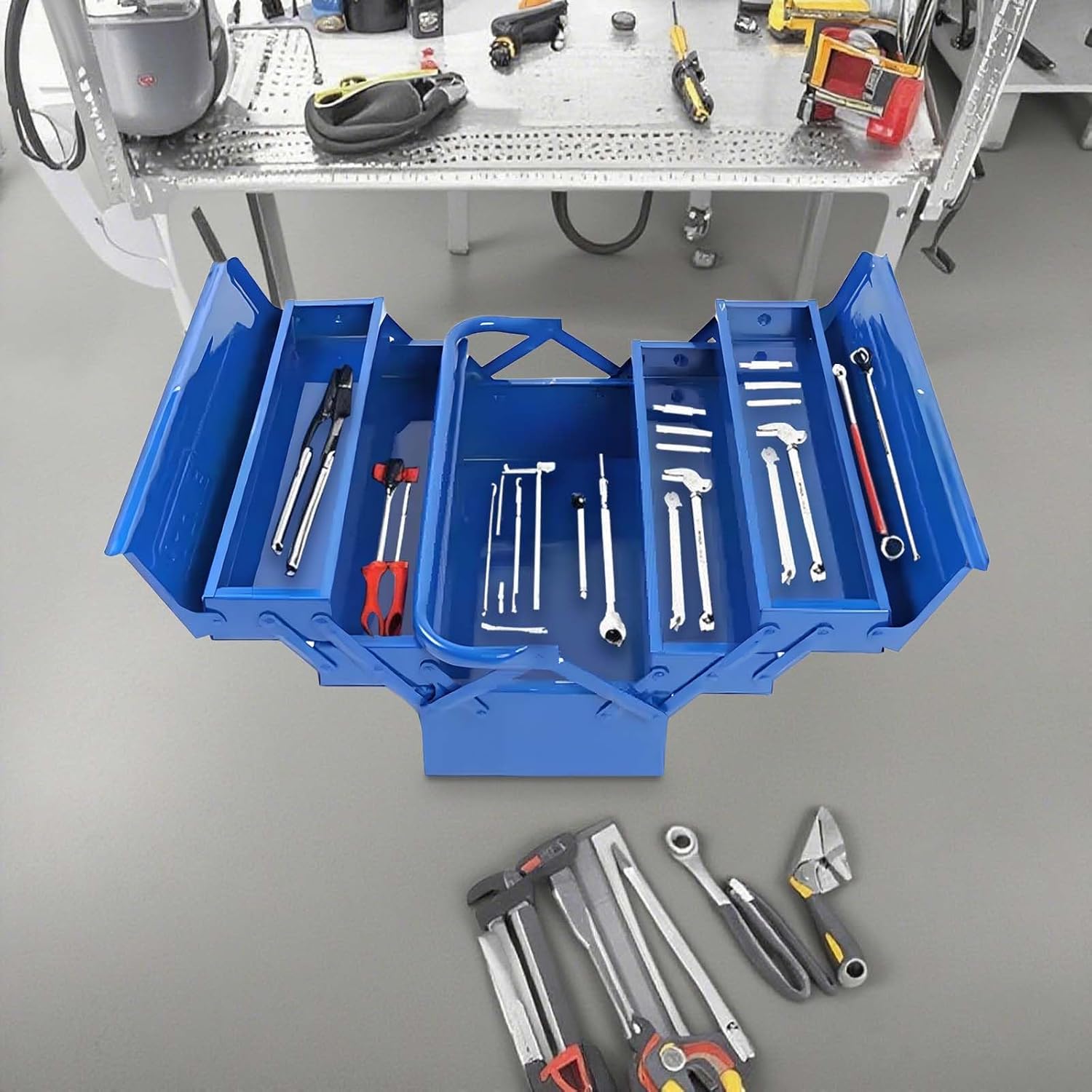 🚗 KFZ & Werkstatt – 5 Compartments Metal Empty Large Tool Box, Professional Tool Box, Robust and Durable, Made of High-Quality Sheet Steel, Space-Saving, for Home, Hobby, Car, Trolley Function – Bild 4