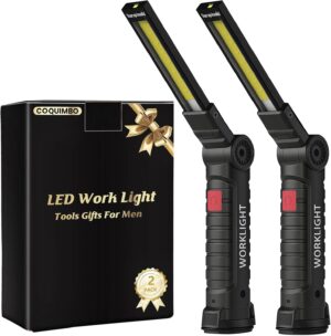 🔥 Angebote & Aktionen – Coquimbo LED Work Light, Workshop Lamp, Gifts for Dad, Men, Hand Torch with Magnet and Hook, for Car Repair, Camping, Emergencies, Pack of 2, Black