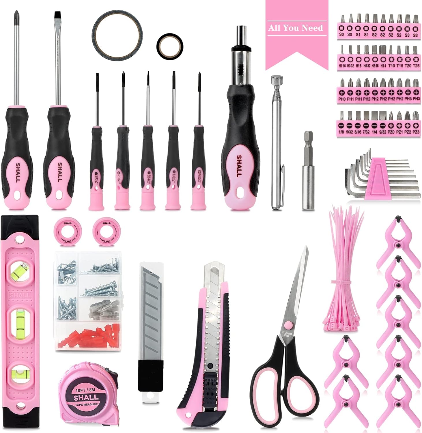 🔥 Angebote & Aktionen – SHALL Pink Tool Set, 246-Piece Women's Basic Tool Kit for Home with 14 Inch Wide Mouth Open Tool Bag, General Household Hand Tool Set – Bild 4