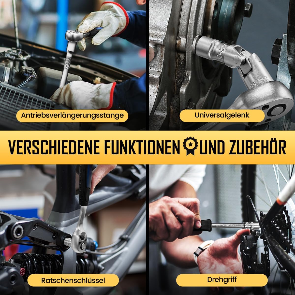 🚗 KFZ & Werkstatt – 69-Piece 1/4 Inch & 3/8 Inch Socket Set, Metric Nut Set (4-21 mm) + Bit Set, Professional Tool Set Including 72 Tooth Ratchet, Extension, Rotary Knob & Universal Joint – Bild 8