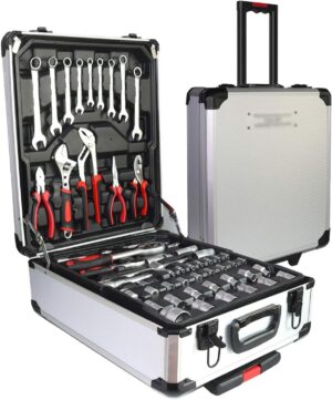 🚗 KFZ & Werkstatt – 187 Piece Tool Set with Rolling Case, Hand Tool Set with Aluminum Trolley Box, Universal Car Repair Tool Kit, Portable Tool Box for Manual Repairs, Daily Home Maintenance