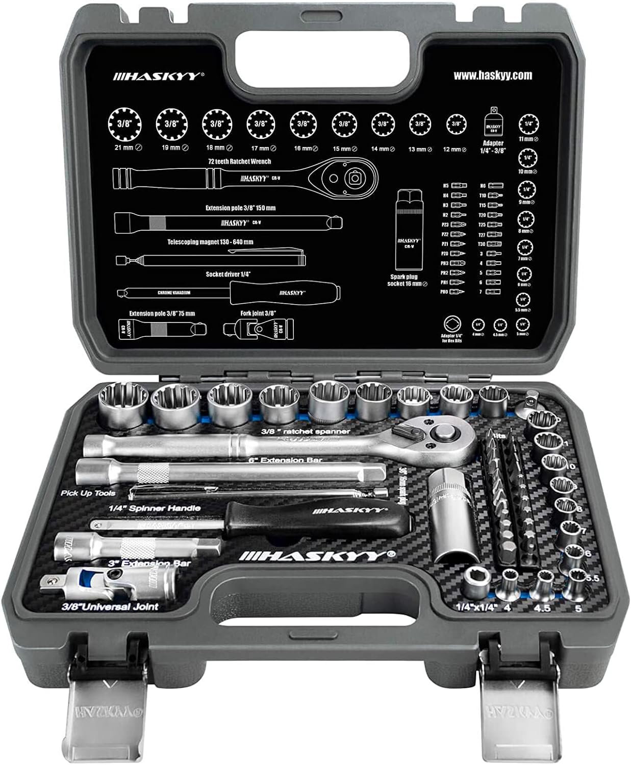 🚗 KFZ & Werkstatt – Multi-Toothed Gear Lock Profile XZN E-Shaped Socket Set 12-Edge 6-Edge Hex Harley Imperial Metric 1/4 and 3/8 Nut Bits 4 - 19 mm Set of 52