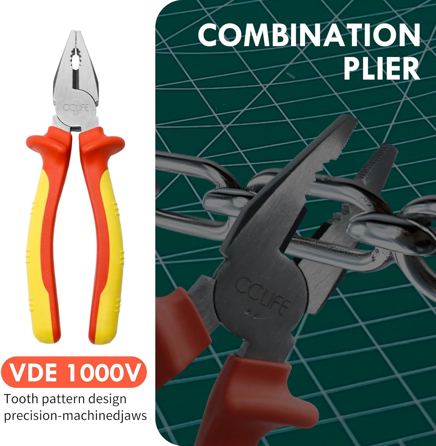 ⚡ Elektro & Technik – CCLIFE VDE-Zangen-Set 1000 V, 3-teilig, Universal-Kombizange 170 mm + Flachzange 170 mm + Seitenschneider 160 mm, Zangen-Set elektrisch, für Haushalt, Werkstattgerät, Elektrowerkzeug – Bild 3