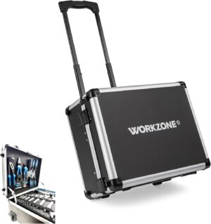🔥 Angebote & Aktionen – WORKZONE 128 Pcs Aluminum Casing Trolley Tool Box with Wheels Extendable Handle 45.5 x 35.5 x 19.7cm
