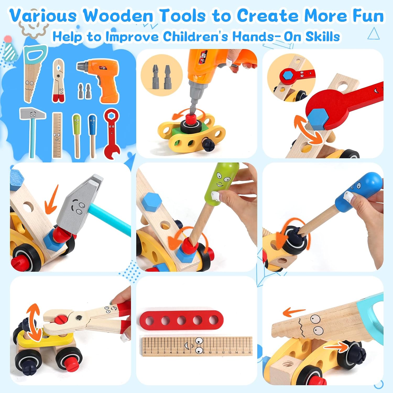⚡ Elektro & Technik – Spielzeug ab 3 Jahren, Werkzeugkasten Kinder Montessori Spielzeug ab 3 4 5 Jahren Junge Mädchen Holzspielzeug mit Akkuschrauber & Schürze Rollenspiel Werkzeugkasten Geschenke für Kinder – Bild 5