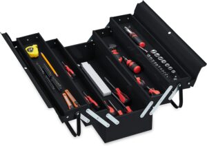 ⚡ Elektro & Technik – Relaxdays Werkzeugkoffer leer, 5 Fächer, mit Tragegriff, Metall, abschließbar, Werkzeugkasten, HBT 21 x 53 x 20 cm, schwarz