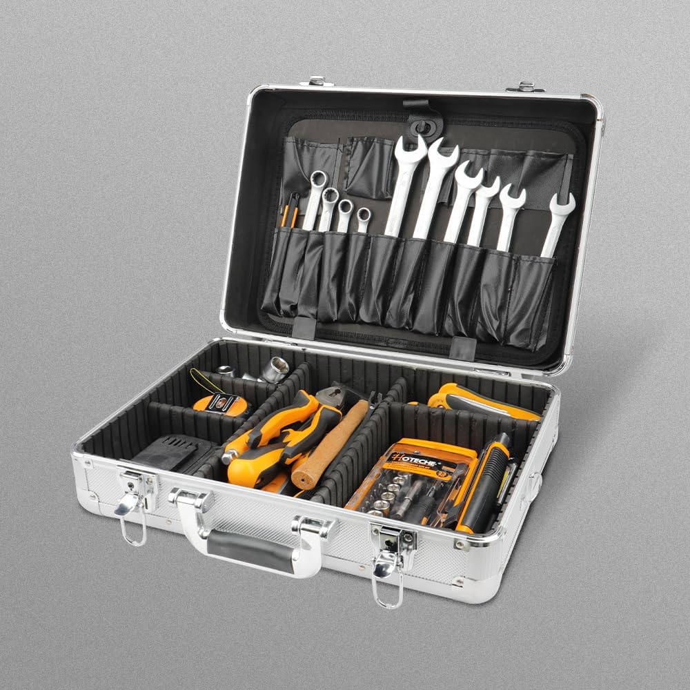 🔥 Angebote & Aktionen – Hoteche Aluminium Tool Box 42.5 x 30.5 x 12.5 cm with 2 Long and 3 Short Dividers, Tool Board and Shoulder Strap - Professional Aluminium Case – Bild 6