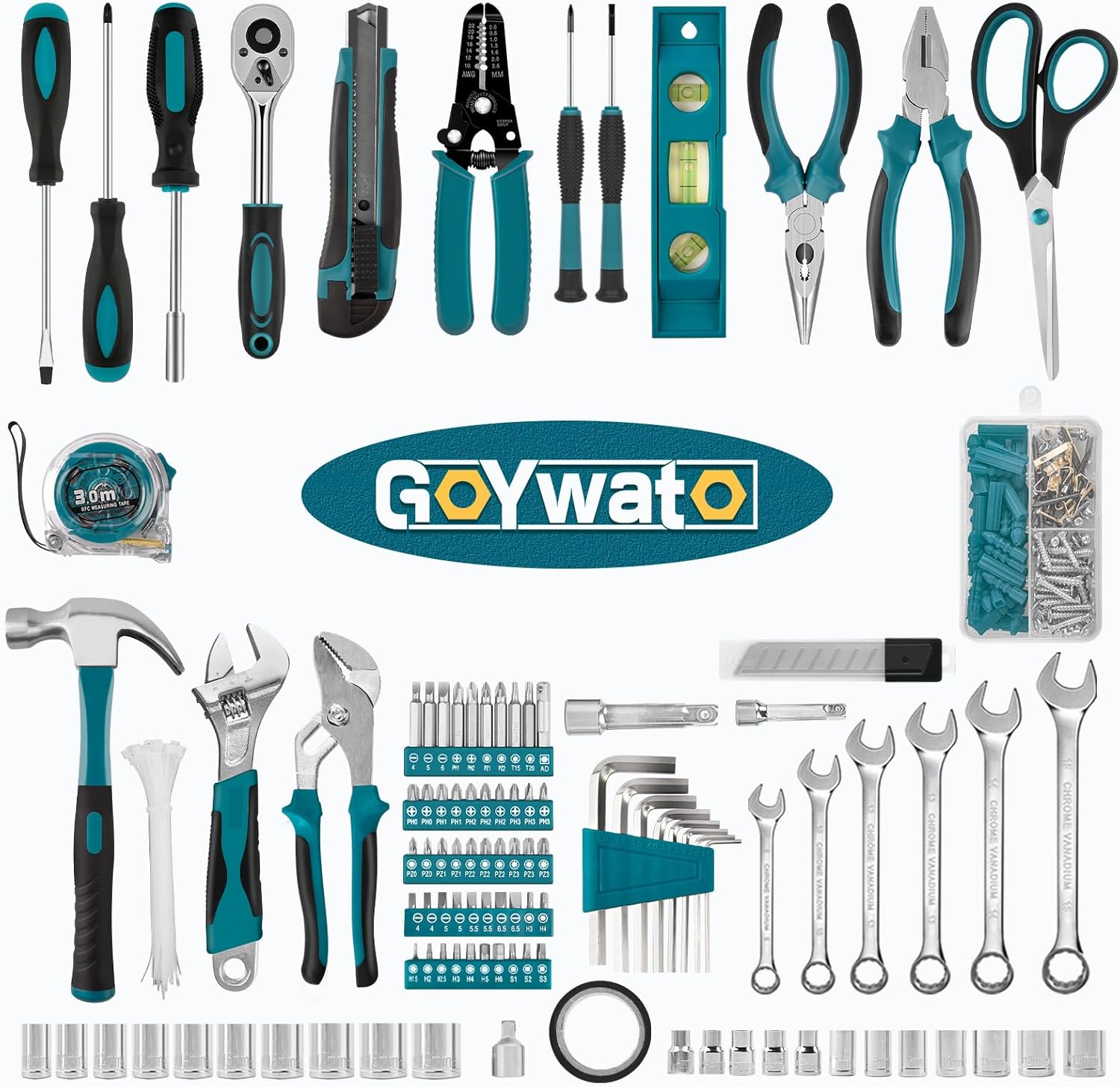 🔥 Angebote & Aktionen – Professional Filled Tool Box 287 Pieces - Tool Box Filled Tool Set for Household with Ratchet Wrench Socket Pliers Adjustable Wrench Multifunctional Tool Blue – Bild 2