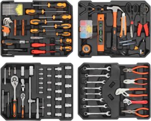 🚗 KFZ & Werkstatt – Tool Box Filled 187 Pieces, Tool Set Homeowners Tool Set 4 Compartments Screwdriver Set Repair Tool Kit with Luggage Bag and 2 Keys Tool Box Large for Professional and Household