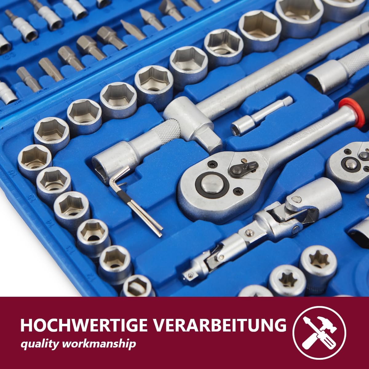🚗 KFZ & Werkstatt – 108-Piece Socket Set - Tool Box Including 2 Ratchets 1/4 Inch + 1/2 Inch - with Bit Set, Spark Plug Wrench and Nut Set - High Quality Tool – Bild 4