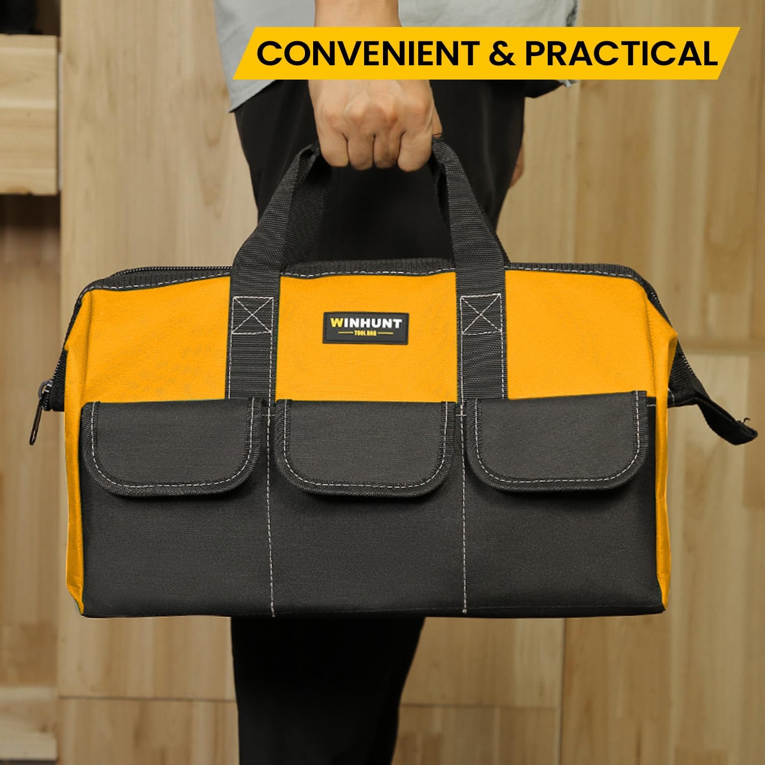 ⚒️ Bau & Montage – Große Werkzeugtasche, gelbe Werkzeugtaschen für Herren, strapazierfähig, 44 cm, grün, 1680D Polyester, ideal für Heimwerker und Handwerker – Bild 8