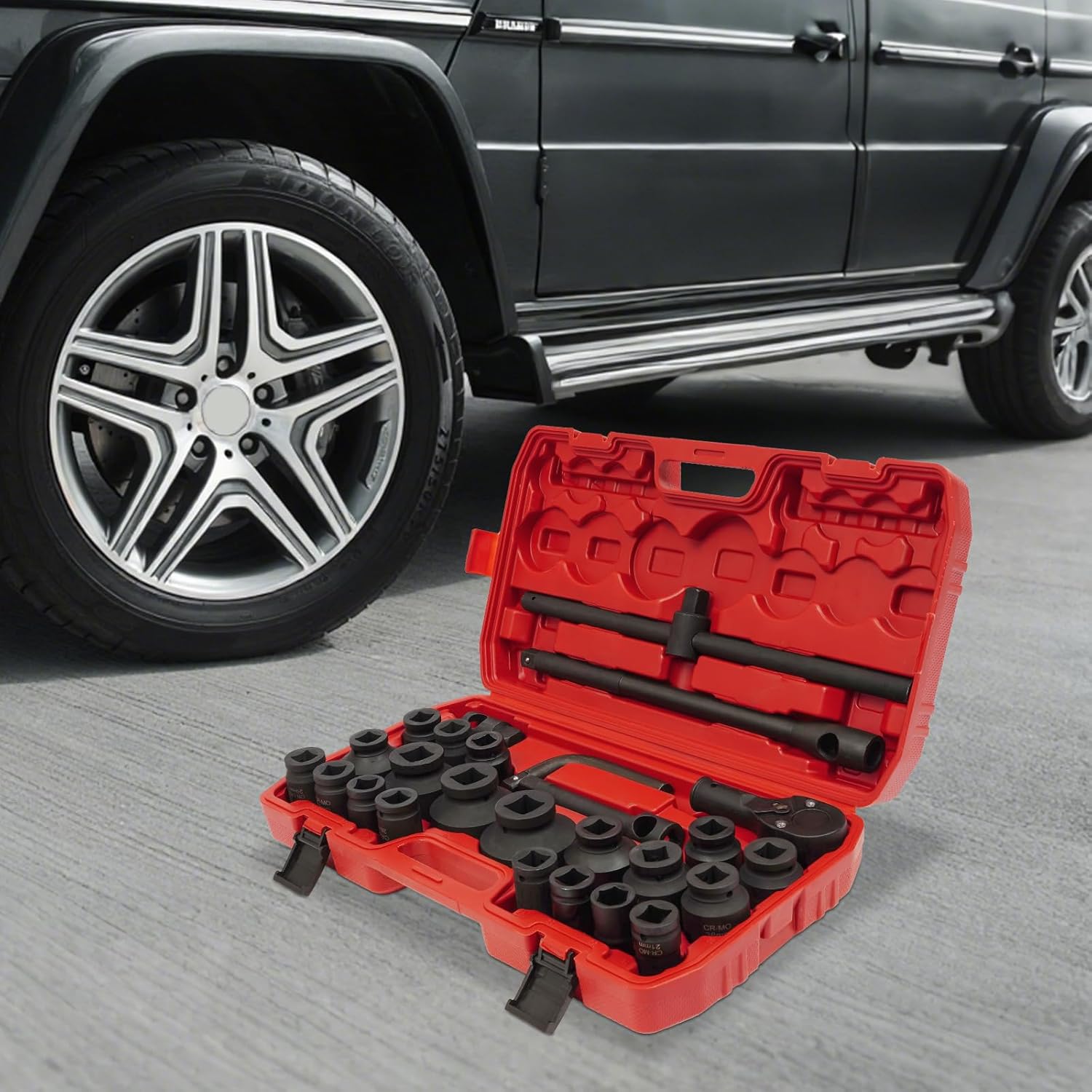 🚗 KFZ & Werkstatt – 26-Piece Socket Set 3/4 Inch and 1 Inch Drive, Ratchet Box with Impact Wrench Nuts Made of 45 Carbon Steel, Heavy Duty Socket Set for Car and Industry, with Carry Case – Bild 8