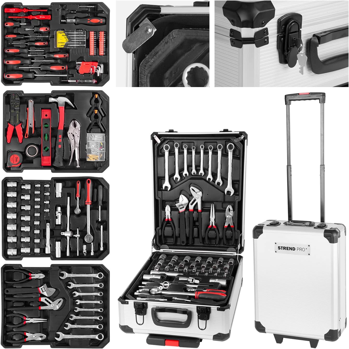 🔥 Angebote & Aktionen – STREND PRO Tool Box Filled 117 Pieces Tool Box - Perfect Hand Tool Set for DIY Tool Suitcase Trolley with Wheels - Car Rollable for Home / Car Repair - Aluminium