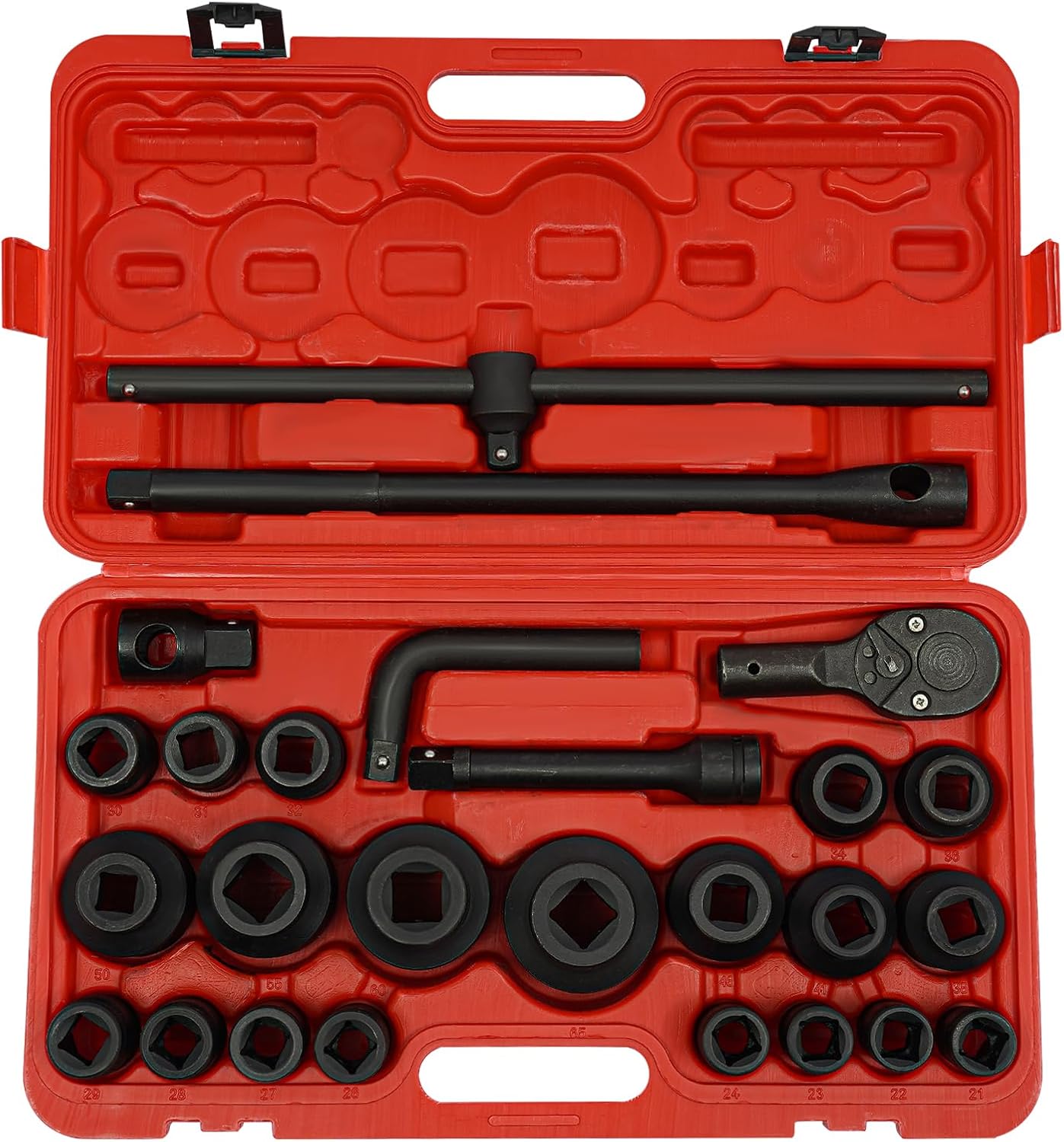🚗 KFZ & Werkstatt – 26-Piece Socket Set 3/4 Inch and 1 Inch Drive, Ratchet Box with Impact Wrench Nuts Made of 45 Carbon Steel, Heavy Duty Socket Set for Car and Industry, with Carry Case