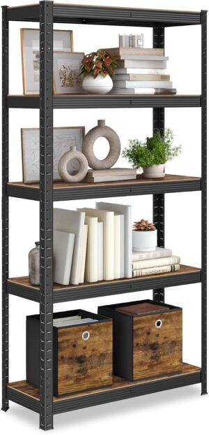 🔥 Angebote & Aktionen – SONGMICS Standing Shelves, Bookcases, Storage Shelves, 5 Shelves, Kitchen Shelves, Shelves, 30 x 75 x 150 cm, Load Capacity 650 kg, Adjustable Shelves, Industrial Style, Black/Vintage Brown GLR030B01