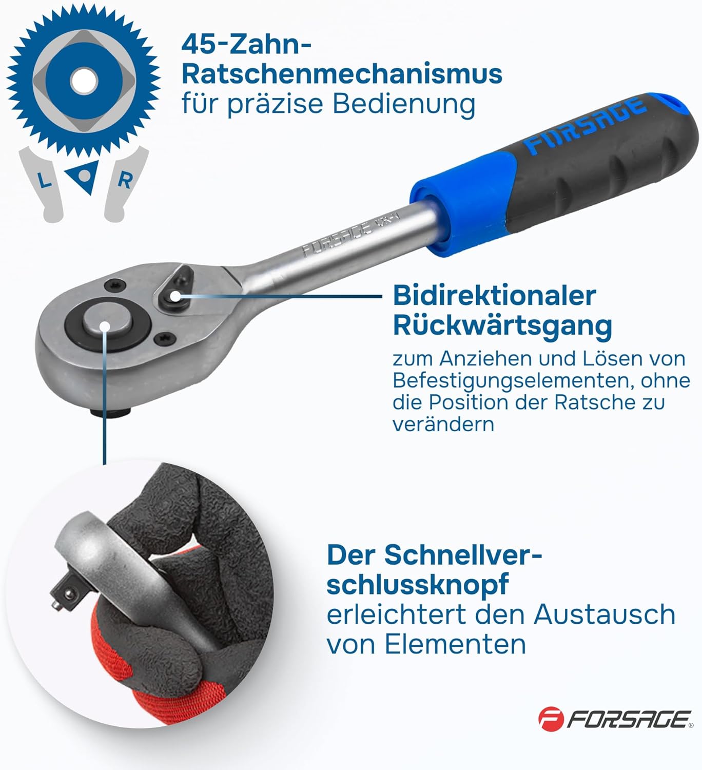 🚗 KFZ & Werkstatt – Forsage 36 Piece Car Tool Set - Comprehensive and Durable for Mechanics and Car Enthusiasts, Ratchet Box, Socket Set, Extensions, Pliers, Hammer, Screwdrivers and Chisels – Bild 7
