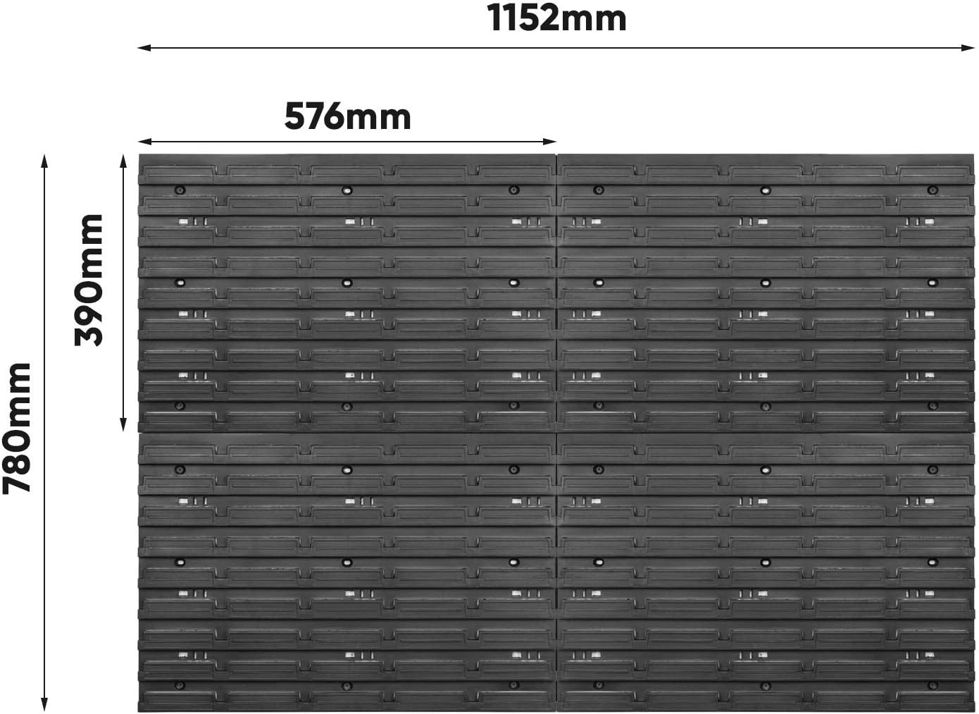 🔥 Angebote & Aktionen – Storage System Workshop Shelving - 1152 mm x 780 mm - Wall Shelf with 44 Pieces Stackable Boxes and Tool Holder - Shelf Wall Plates Extra Strong System. – Bild 3
