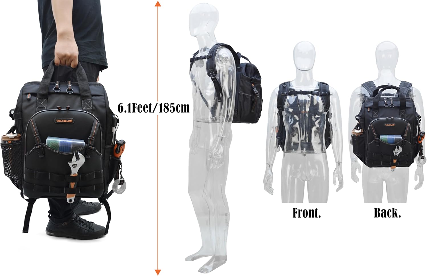 ⚡ Elektro & Technik – WELKINLAND Werkzeugrucksack mit 55 Taschen, Werkzeugtasche, Werkzeugtasche, Werkzeugrucksack, Elektriker-Rucksack, Werkzeugrucksack, Werkzeugrucksack, robust – Bild 5