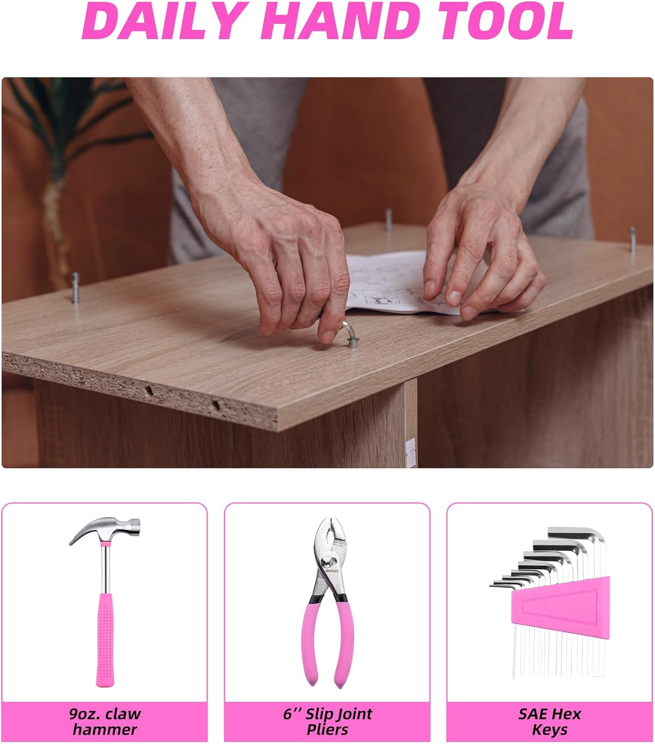 🔥 Angebote & Aktionen – Pink 40 Pcs General Household Hand Tool Set with Plastic Tool Box Storage Case Pink – Bild 4