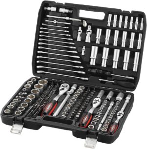 🚗 KFZ & Werkstatt – TEENO Socket Spanner Set 216 Pieces, Ratchet Case Tool Box 1/4 Inch, 3/8 Inch, 1/2 Inch, Cr-V Socket Set with Ratchet Wrench, Tool Set, Ratchet Box for Working on Bikes and Cars