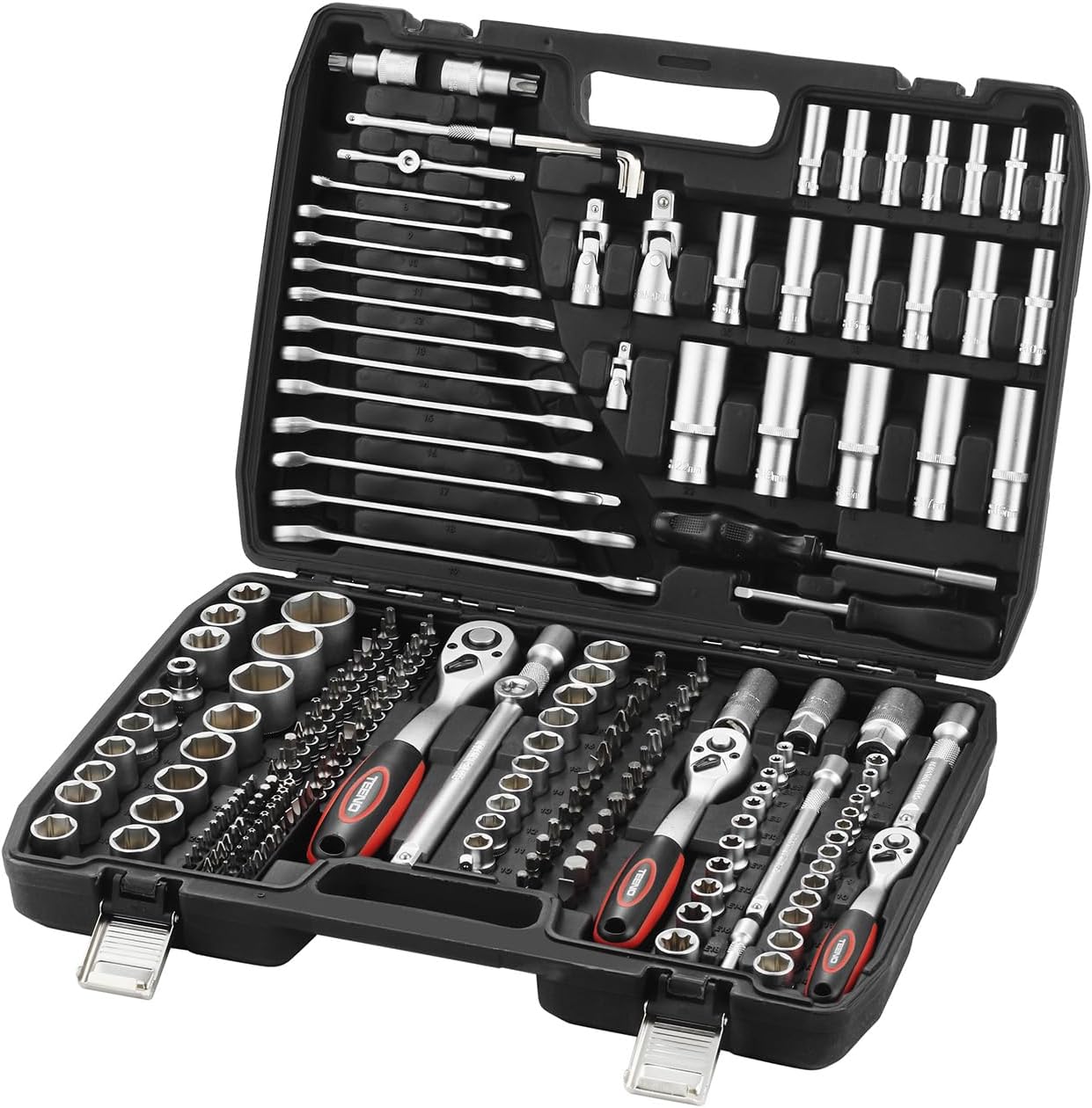 🚗 KFZ & Werkstatt – TEENO Socket Spanner Set 216 Pieces, Ratchet Case Tool Box 1/4 Inch, 3/8 Inch, 1/2 Inch, Cr-V Socket Set with Ratchet Wrench, Tool Set, Ratchet Box for Working on Bikes and Cars