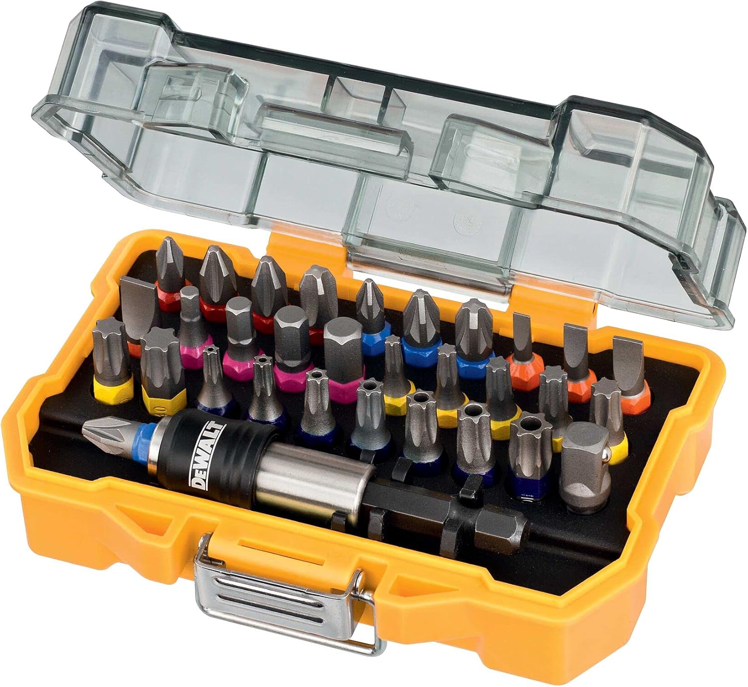 ⚡ Elektro & Technik – Dewalt DT7969, 32-teiliges Schraubendreher-Bit-Set, (für Schraubarbeiten, Phillips, Pozi, Schlitz, Sechskant, Torx und Sicherheits-Torx, kompatibel mit TSTAK, inkl. Schnellwechsel-Bithalter), gelb, DT7969-QZ