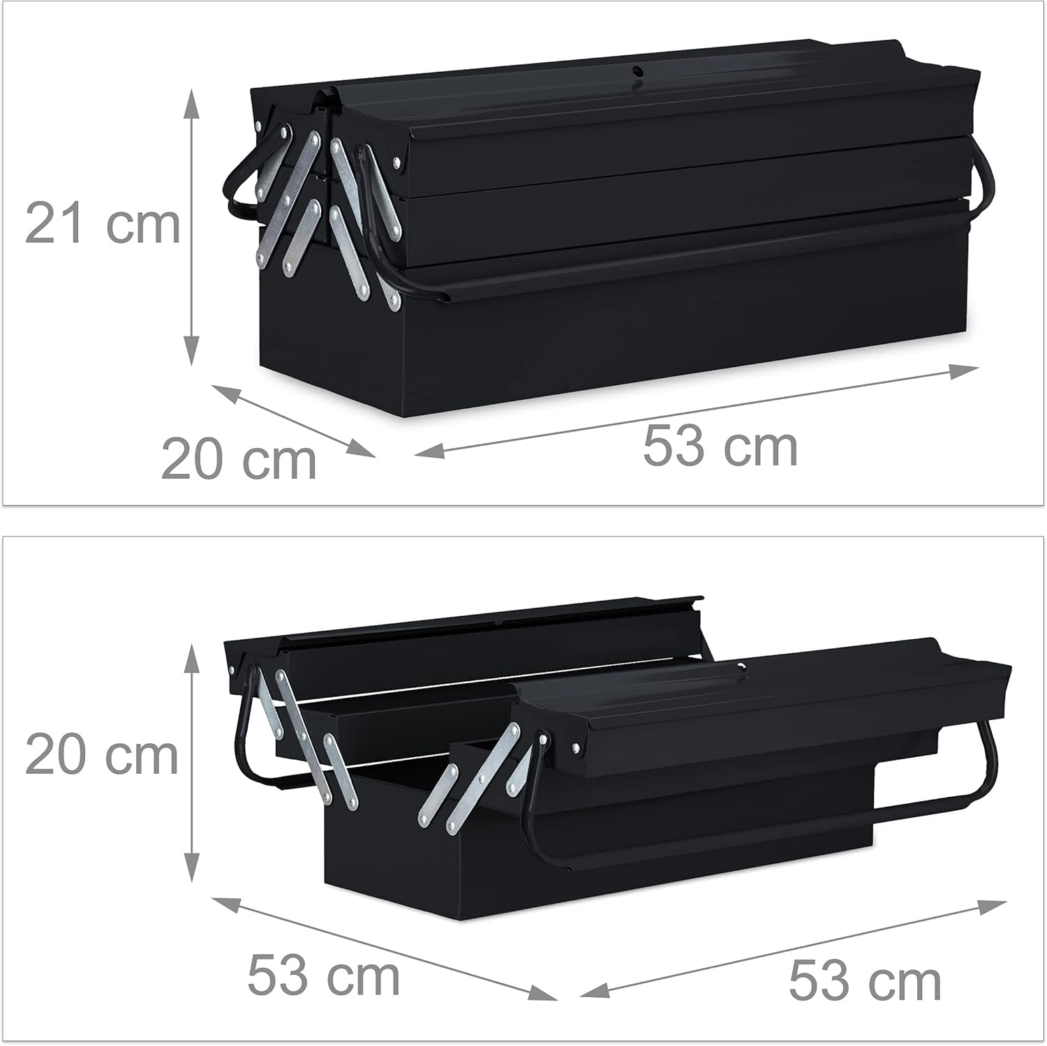 ⚡ Elektro & Technik – Relaxdays Werkzeugkoffer leer, 5 Fächer, mit Tragegriff, Metall, abschließbar, Werkzeugkasten, HBT 21 x 53 x 20 cm, schwarz – Bild 4