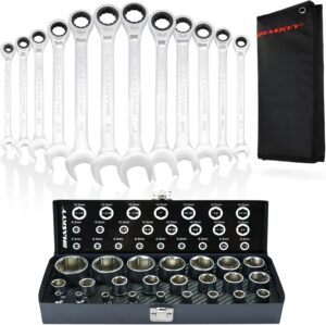 🚗 KFZ & Werkstatt – HASKYY Inch Tool Set Socket Spanner 24-Piece Sockets 5/32-1.1/4 Inch with Ring Ratchet Wrench 12-Piece Set 1/4-1 Inch US Vehicles Tool Set