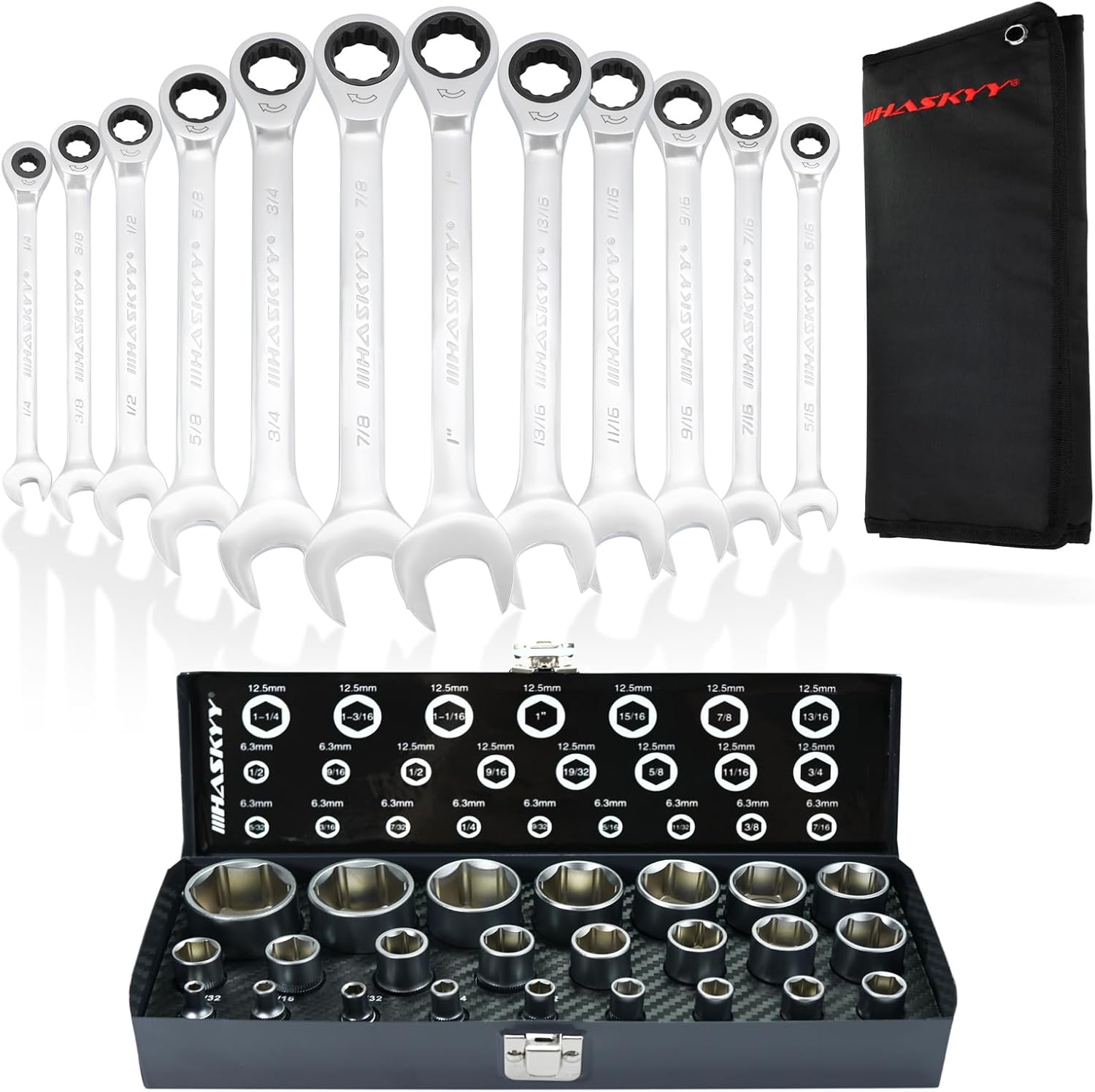 🚗 KFZ & Werkstatt – HASKYY Inch Tool Set Socket Spanner 24-Piece Sockets 5/32-1.1/4 Inch with Ring Ratchet Wrench 12-Piece Set 1/4-1 Inch US Vehicles Tool Set