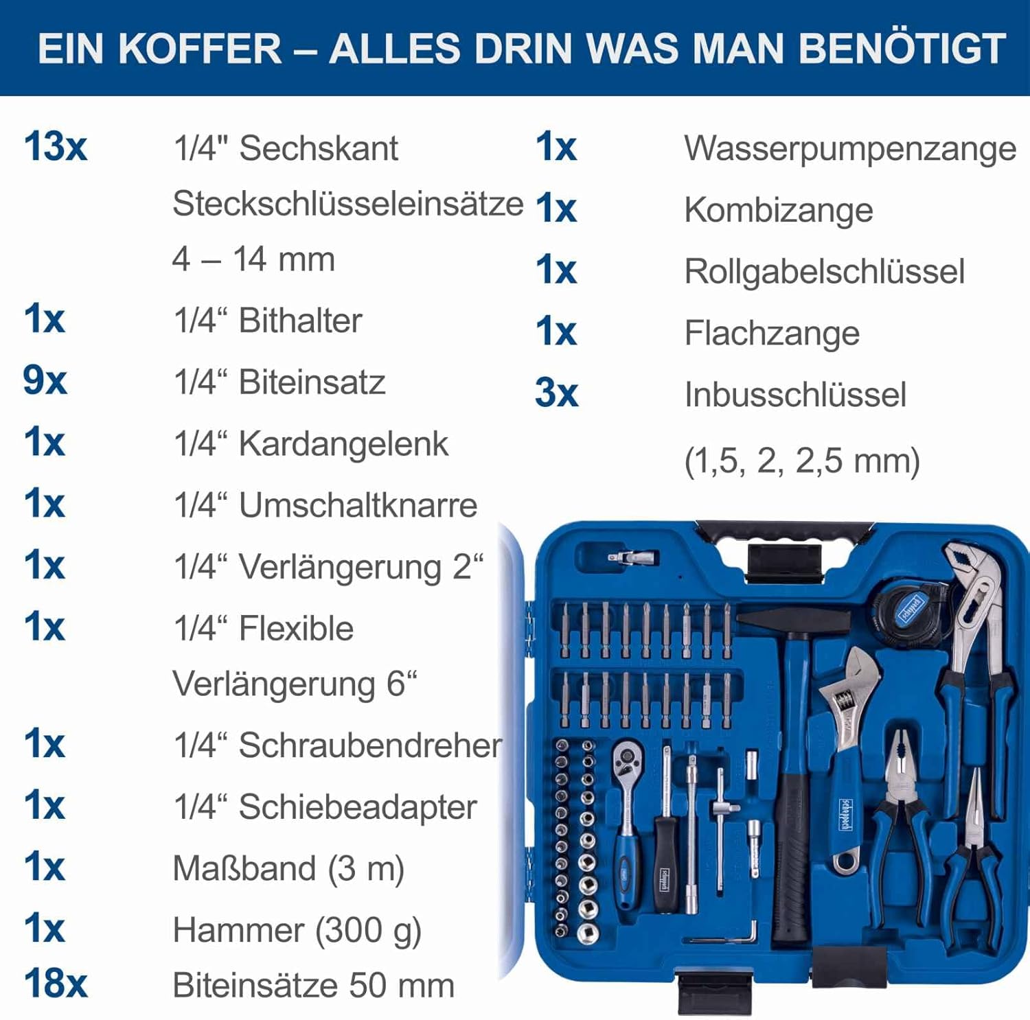 🚗 KFZ & Werkstatt – Scheppach TB99 Tool Box Filled 90-Piece Tool Set | Workshop Case Equipped with Wrench, Hammer, Pliers, Screwdriver, Tool Box Foldable for Workshop and Household – Bild 6