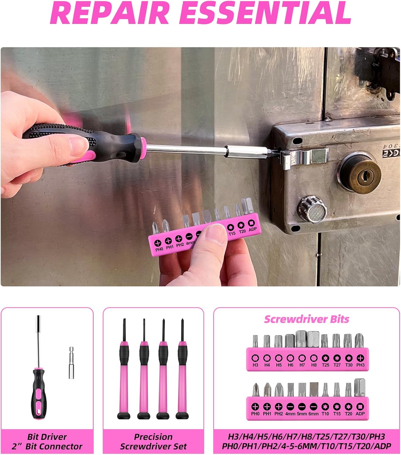 🔥 Angebote & Aktionen – Pink 40 Pcs General Household Hand Tool Set with Plastic Tool Box Storage Case Pink – Bild 3