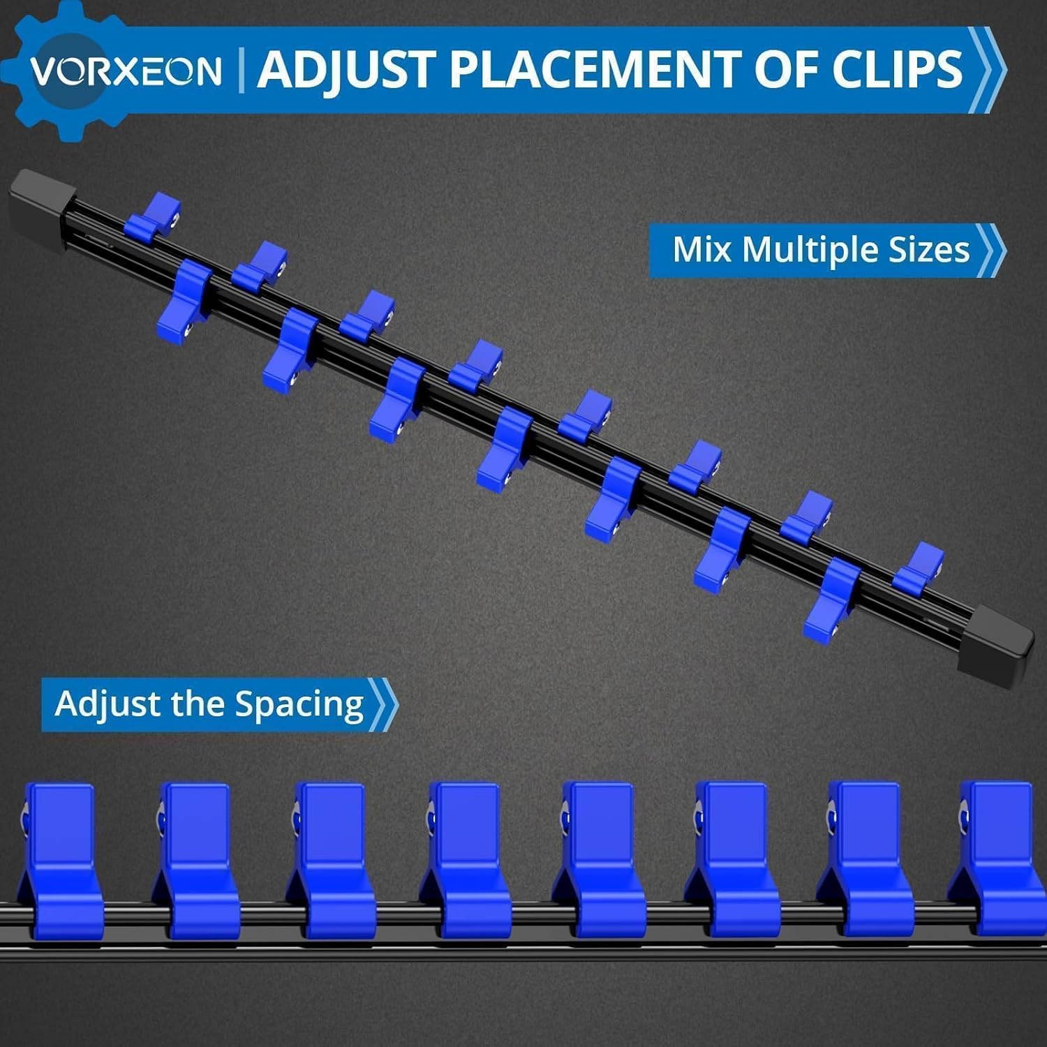 🚗 KFZ & Werkstatt – Socket Organiser Holder 1/4 Inch Drive x 48 Clips, 3/8 Inch Drive x 45 Clips, 1/2 Inch Drive x 36 Clips ABS Plastic Attachment Rail Set for Toolbox Drawer 9 Pieces – Bild 6