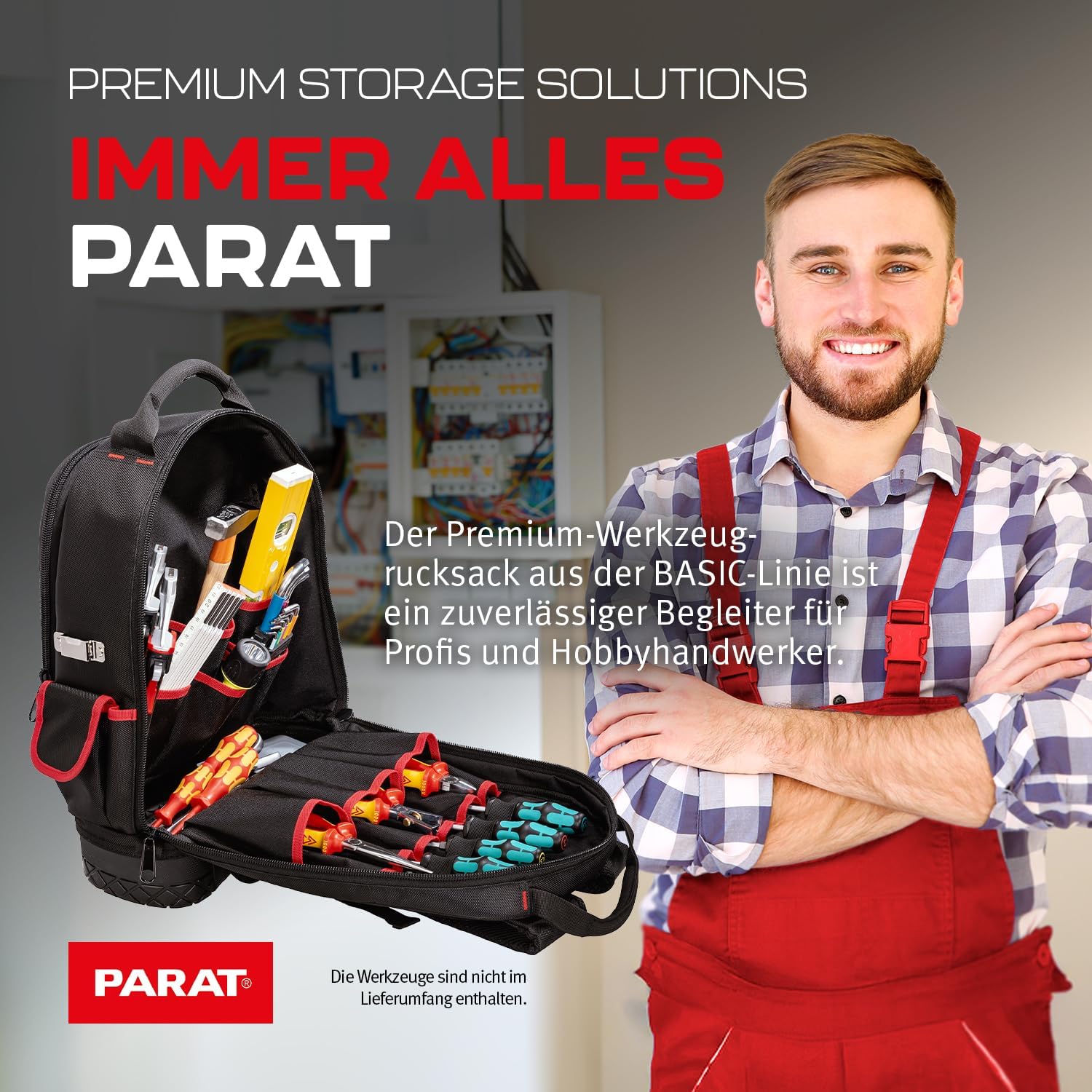 ⚡ Elektro & Technik – PARAT Basic Rucksack, Werkzeugrucksack 23 L für Elektriker, robuster Nylonrucksack, Werkzeugrucksack mit 15 Fächern und 6 Gummischlaufen, Elektrikerrucksack mit verstärktem Boden – Bild 2