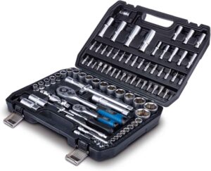 🚗 KFZ & Werkstatt – Scheppach Tool Box TB97 / TB100, 94 Piece Tool Set in Robust Plastic Case, Tools Made of High-Quality Chrome Vanadium Steel, Socket Spanner Inserts, Bit Inserts, Allen Keys and Much More