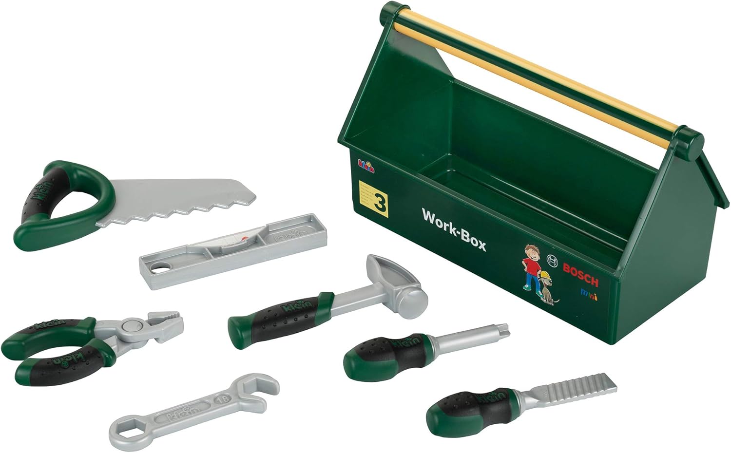⚒️ Bau & Montage – Theo Klein 8573 Werkzeugkasten | 7-teiliges Werkzeugset | Stabile Box mit praktischem Tragegriff | Abmessungen: 30,25 cm x 14 cm x 17,25 cm | Spielzeug für Kinder ab 3 Jahren