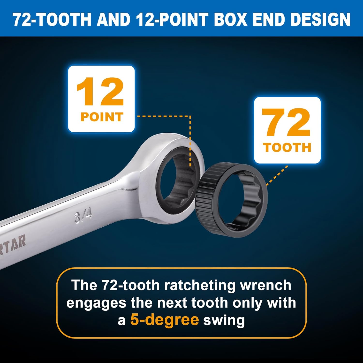 🚗 KFZ & Werkstatt – Spurtar 22 Piece Ratchet Wrench Set 6-18 mm & 1/4-3/4 Inch Ratchet Wrench Set 72 Teeth Combination Wrench Sets CR-V Steel Mirror Finish Portable Carry Bag – Bild 5