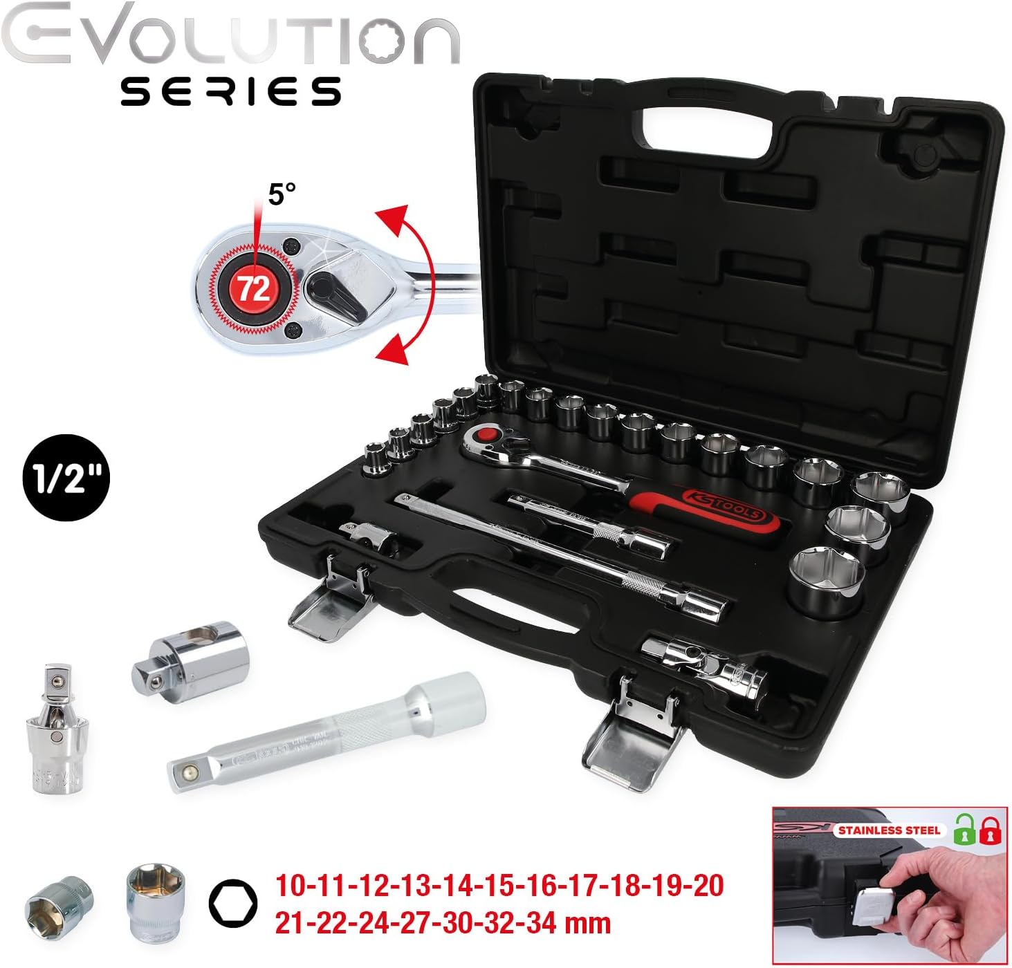 🚗 KFZ & Werkstatt – KS Tools 918.0623 1/2" CHROMEplus Socket set, 23 pcs – Bild 5