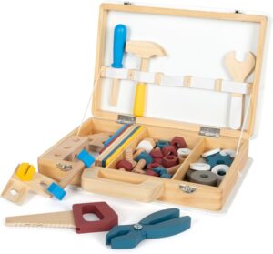 ⚒️ Bau & Montage – small foot Werkstatt 12556 Werkzeugkasten aus Holz mit Werkzeug und Zubehör für Kinder ab 3 Jahren